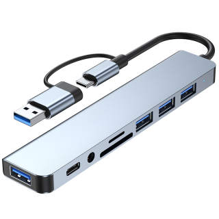KERZY Type C To USB 3.0+USB 2.0*3+TF+SD Card Reader+3.5mm Audio+Sub C Data Docking Stations