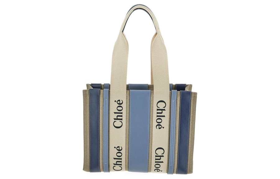 Chloé Chloe Linen Tote Bag, Shopping Bag, Handbag Medium Women's Blue