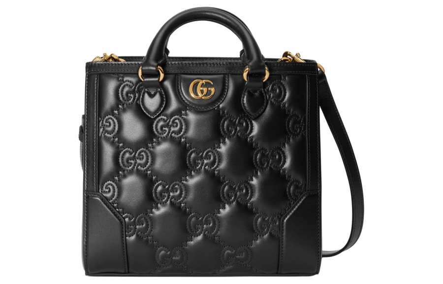 GUCCI GG Matelassé Leather Tote Crossbody Bag, Handbag Mini Women's Black