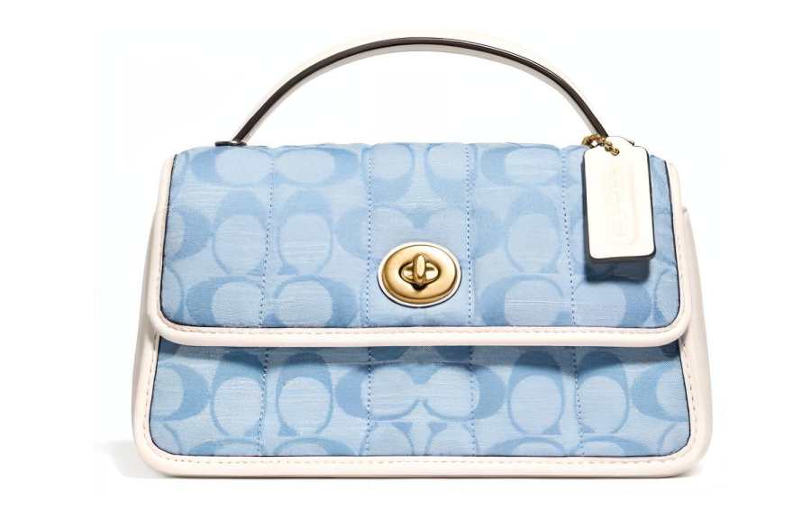 COACH Turnlock Canvas With Leather Flap Bag, Handbag, Shoulder Bag, Crossbody Bag Small Women's Blue Monogram