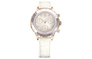 Swarovski Octea Chrono Wrist Watches Quartz Movement Cow Leather Strap White Dial Unisex ['50', 149262]m Waterproof