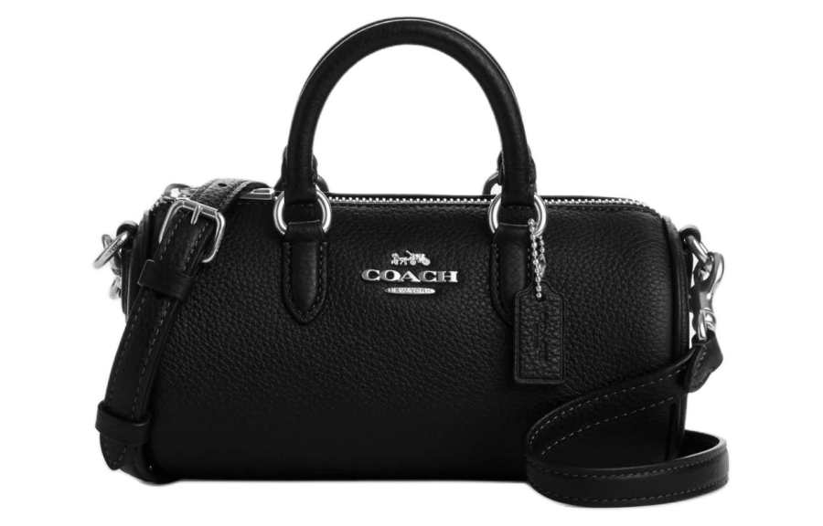 COACH Lacey Pebbled Leather Boston Bag, Shoulder Bag, Crossbody Bag, Handbag Small Women's Silver & Black