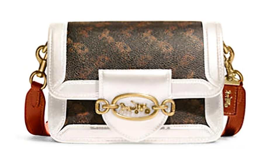 COACH Hero Cow Leather Handbag, Shoulder Bag, Crossbody Bag Small Women's Dark Brown & Orange & White