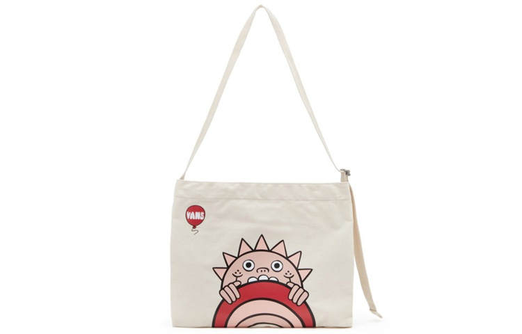 Vans Red Eye Collaboration Cotton Shoulder Bag, Crossbody Bag Regular Unisex White