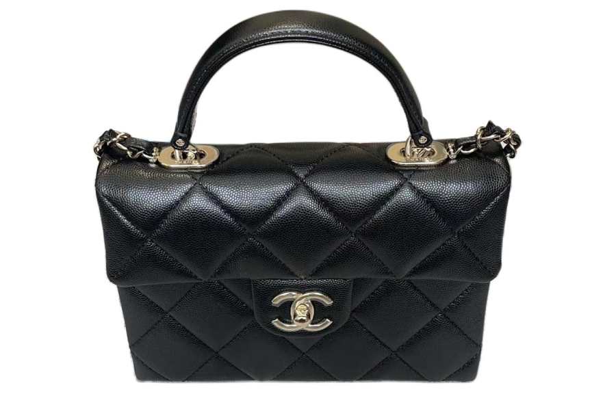 CHANEL Litchi Leather, Cow Leather Shoulder Bag, Crossbody Bag, Handbag Women's Black