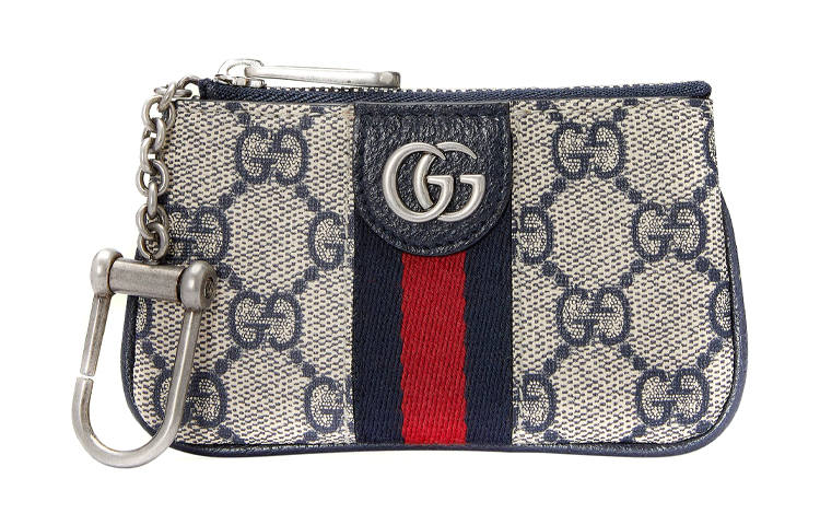 GUCCI Ophidia Canvas With Leather Charm Bag Coin Purse Key Pouch Women's Blue & Beige