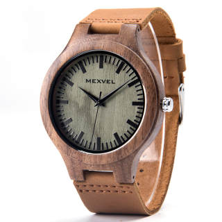 MEXVEL Top Grain Cow Leather Sandalwood Watch For Students And Boyfriends Quartz Movement Watch Men's Watches