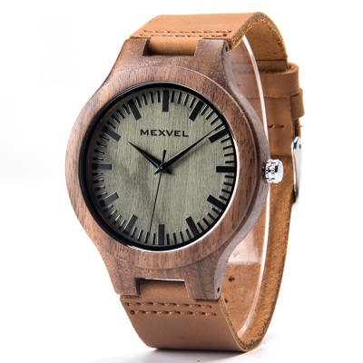 MEXVEL Top Grain Cow Leather Sandalwood Watch For Students And Boyfriends Quartz Movement Watch Men's Watches