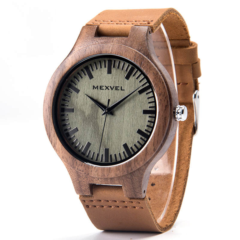 MEXVEL Top Grain Cow Leather Sandalwood Watch For Students And Boyfriends Quartz Movement Watch Men's Watches