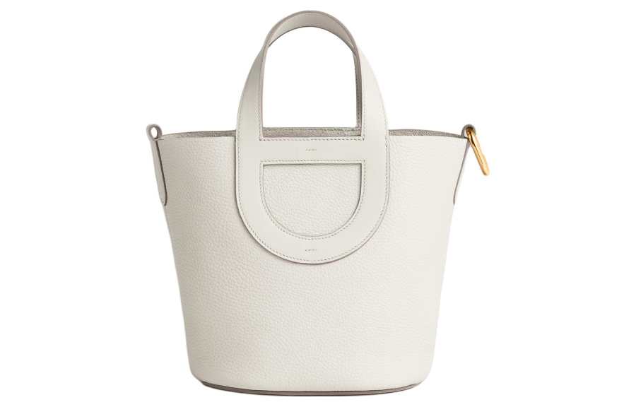 HERMES In The Loop Taurillon Clemence Bullhide With Swift Leather Bucket Bag Handbag Women's Light Gray