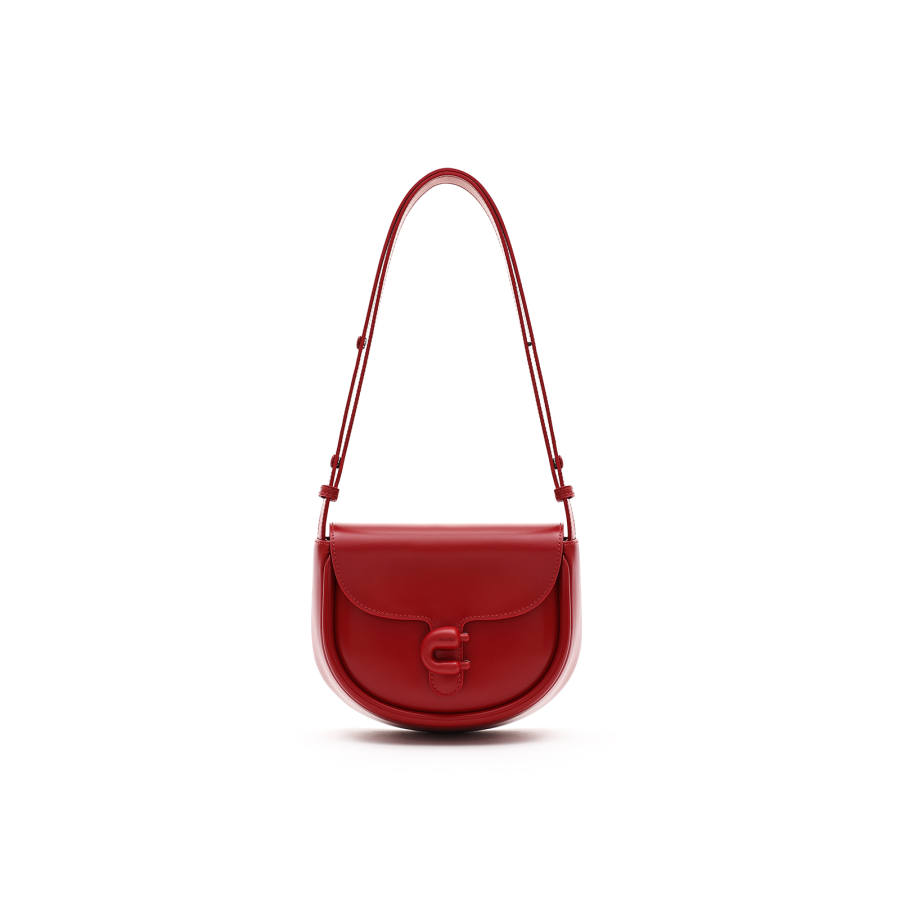 MUVA Cow Leather Crossbody Bag, Saddle Bag, Shoulder Bag Medium Women's Party Red/Cream Yellow/Milkshake White