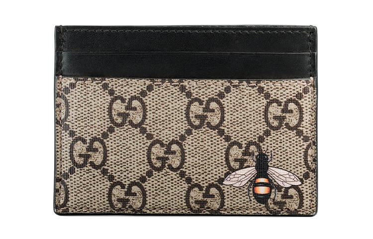 GUCCI Canvas With Leather Trim Card Holder Card Holder Men's Ebony/Black