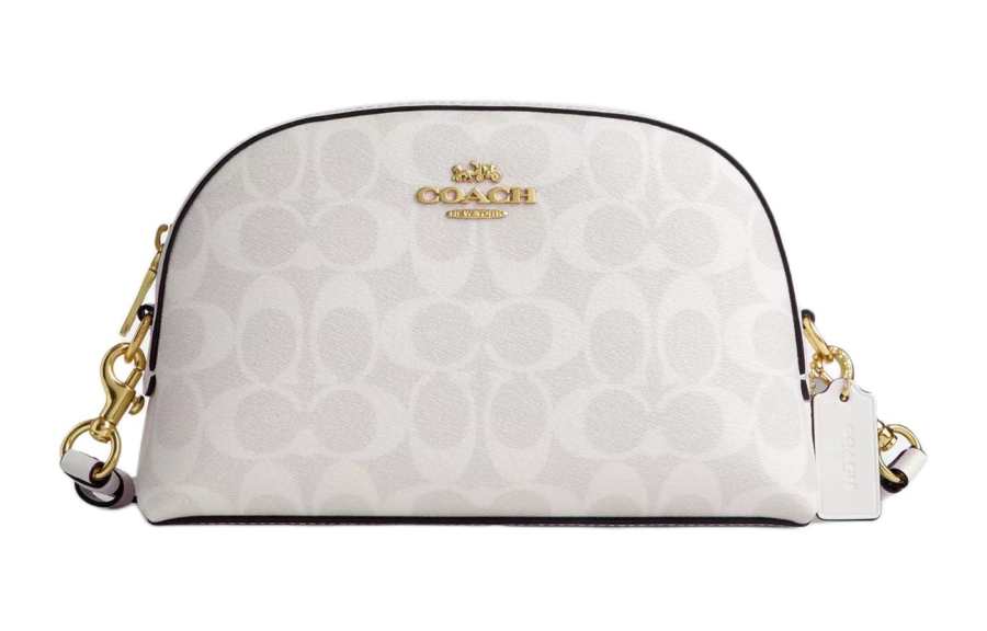 COACH Madi Coated Canvas With Leather Shoulder Bag, Crossbody Bag Medium Women's Gold & Chalk & Glacier White