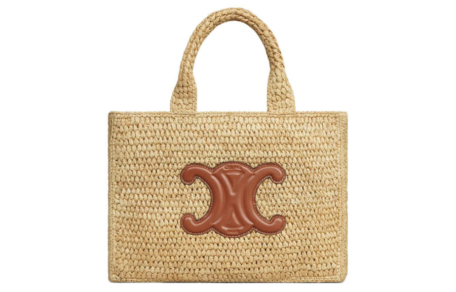 CELINE Cabas Thais Plant Material With Cow Leather Binding Shoulder Bag, Crossbody Bag, Handbag Small Women's Tawny