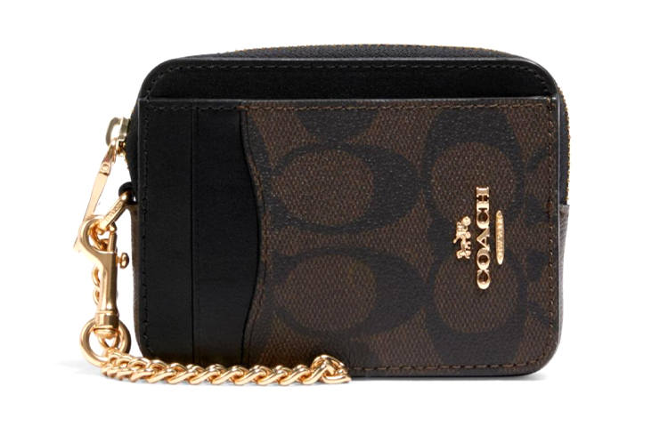 COACH Card Case Canvas With Leather Card Holder Women's Black Brown Monogram