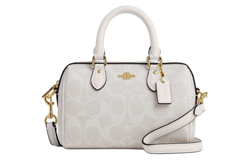COACH Rowan Coated Canvas With Leather Shoulder Bag, Crossbody Bag, Handbag Small Women's White