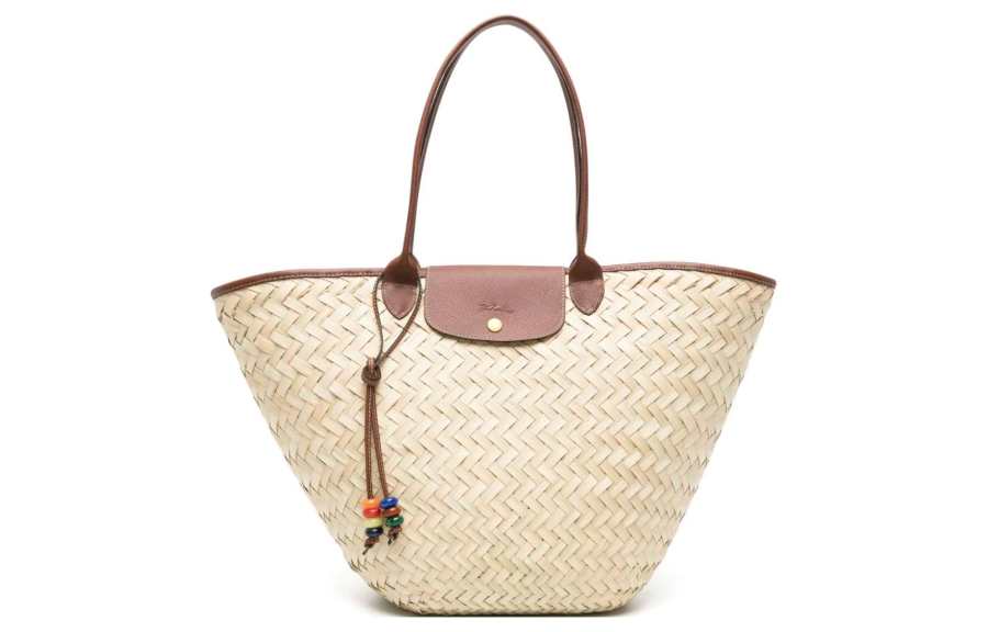 LONGCHAMP Le Panier Pliage Brown Grass With Cow Leather Handbag Regular Extra Large Women's Brown