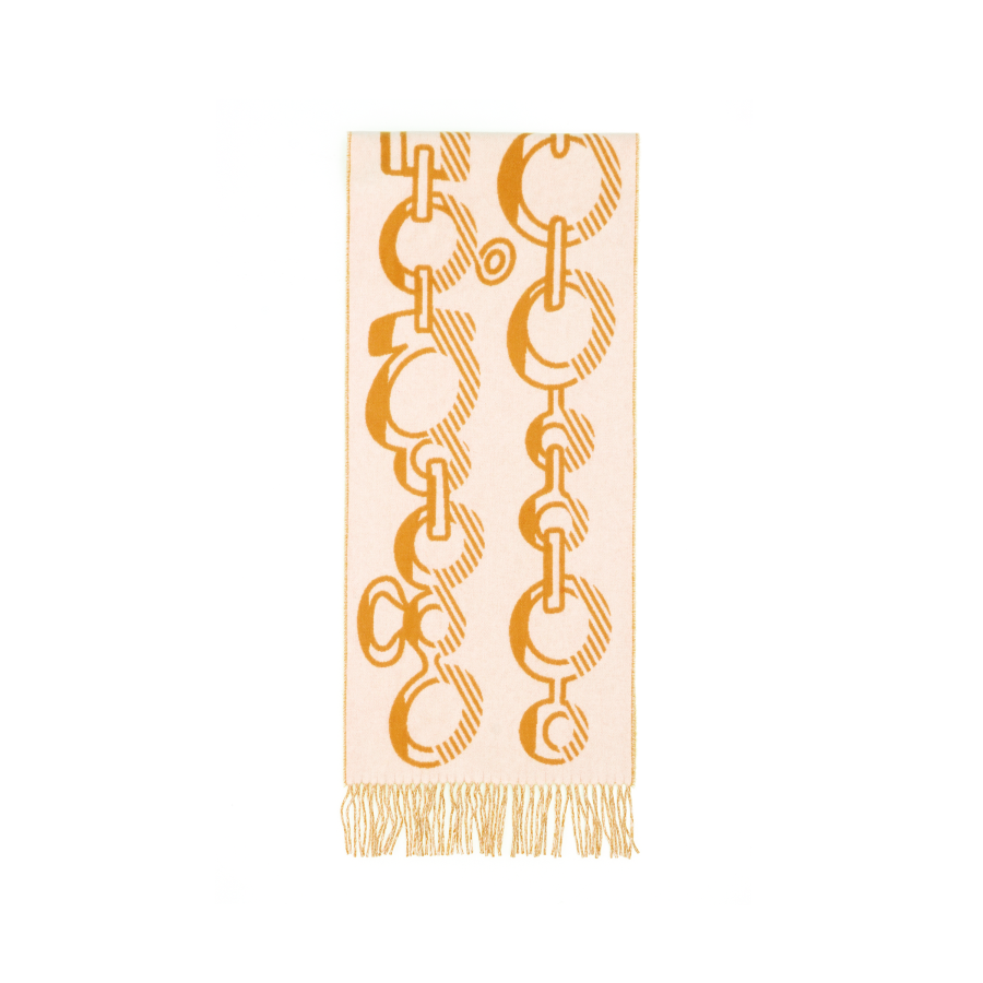 HERMES Cashmere Knit Scarves Women's White/Ochre Yellow