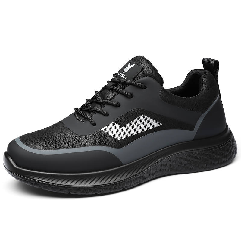 Playboy Cow Split Leather Cushioning Abrasion Resistant Breathable Height Increasing Low top Casual Shoes Men's