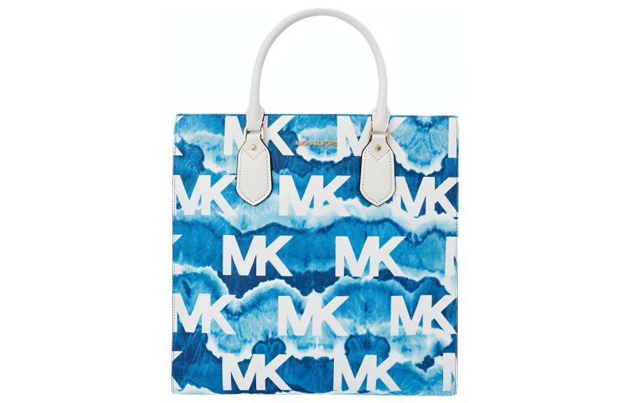 MICHAEL KORS MK Everly Artificial Leather Tote Bag, Shopping Bag, Handbag Medium Women's Dark Blue/White