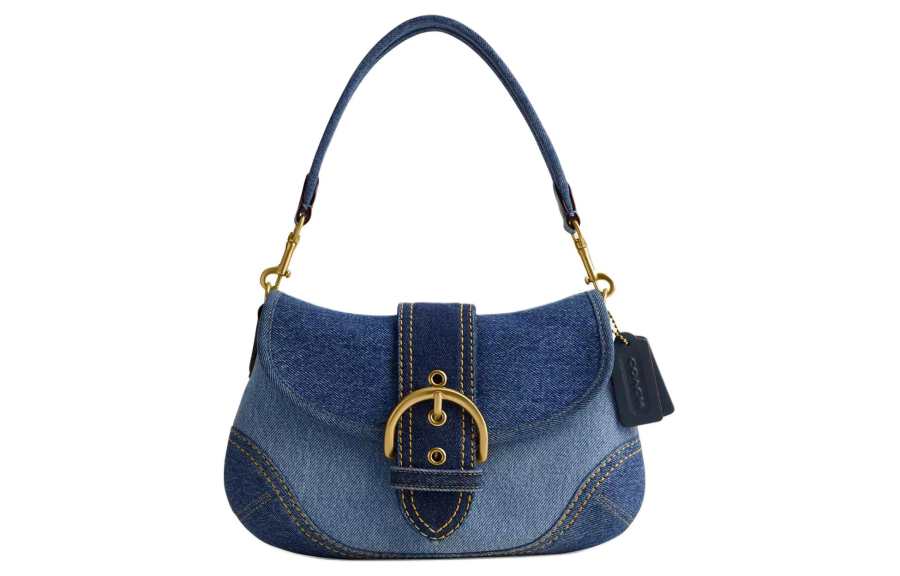 COACH Soho Fabric With Recycled Leather Wallet Shoulder Bag Large Women's Denim Blue