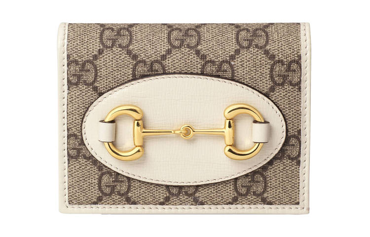 GUCCI Horsebit 1955 Canvas With Leather Canvas Bag Card Holder, Wallet Women's Ebony/White