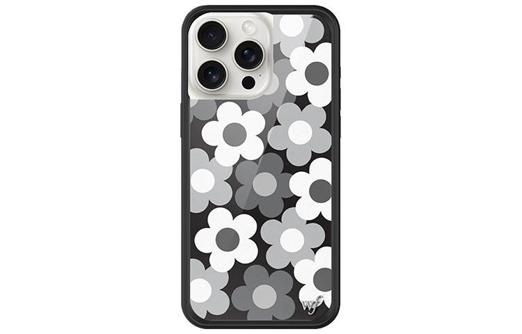 WILDFLOWER Silicone Material Black White Floral Phone Cases Compatibility Apple IPhone 15/14/13 Pro/Max Girlish