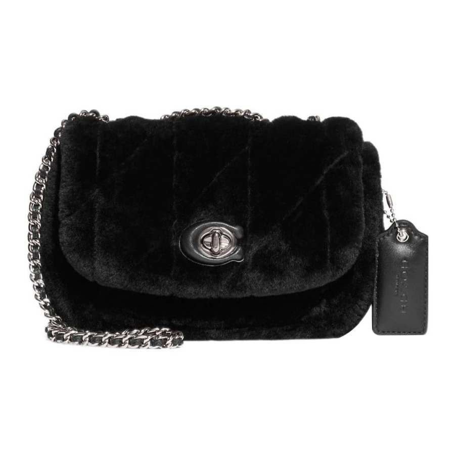 COACH Pillow Shearling With Smooth Leather Portable Crossbody Bag, Shoulder Bag Women's Black