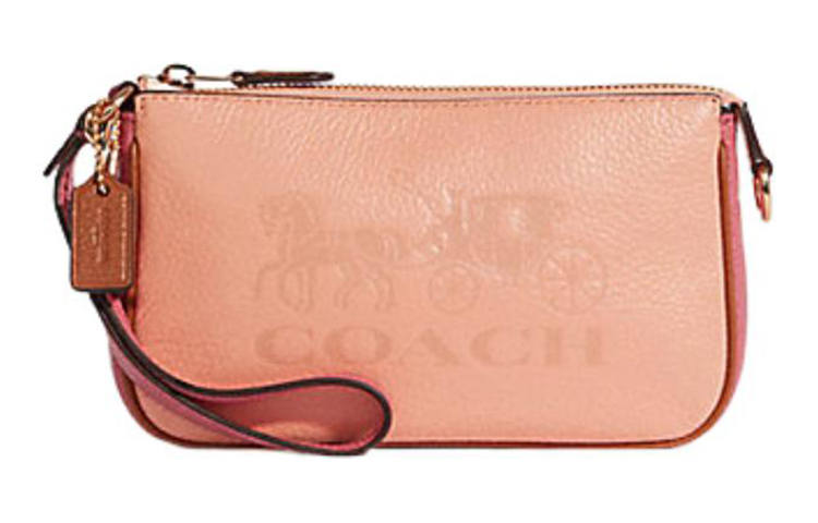 COACH Nolita Pebbled Leather Pochette, Shoulder Bag, Clutch, Wrist Bag Small Women's Dark Pink & Light Pink