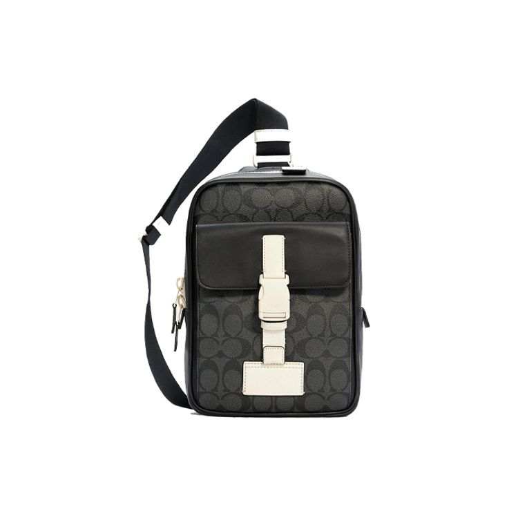 COACH Track Canvas With Leather Crossbody Bags Large Men's Black & White