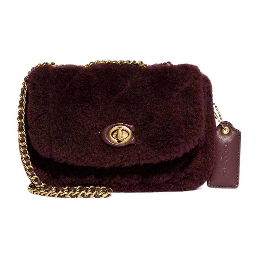 COACH Pillow Shearling And Smooth Leather Portable Crossbody Bag Shoulder Bag Small Women's Burgundy