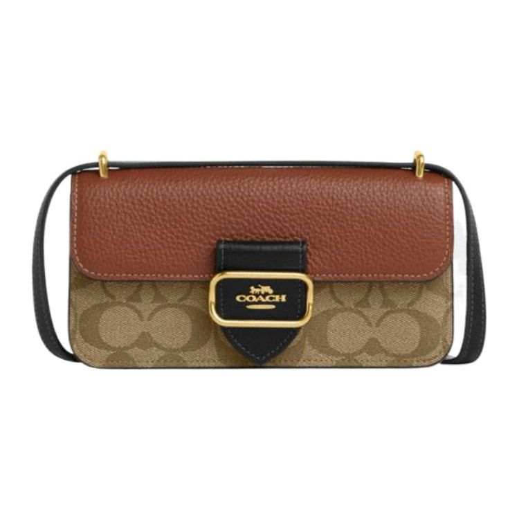 COACH Morgan Cow Leather With Artificial Leather Shoulder Bag, Crossbody Bag Small Women's Khaki & Red Brown & Black