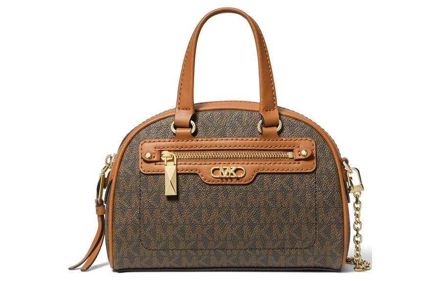 MICHAEL KORS Artificial Leather With Cow Leather Bowling Bag, Handbag, Shoulder Bag, Crossbody Bag Women's Dark Brown