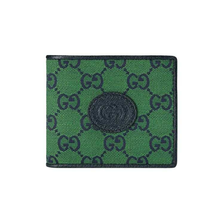 GUCCI Leather Logo Canvas With Leather Canvas Bag Wallet Men's Green & Dark Blue