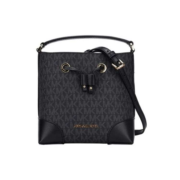 MICHAEL KORS Mercer Canvas Polyurethane Bucket Bag Handbag Small Women's Black