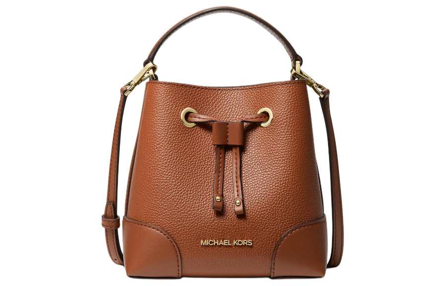MICHAEL KORS Litchi Grain Leather Bucket Bag, Shoulder Bag, Crossbody Bag, Handbag Small Women's Brown