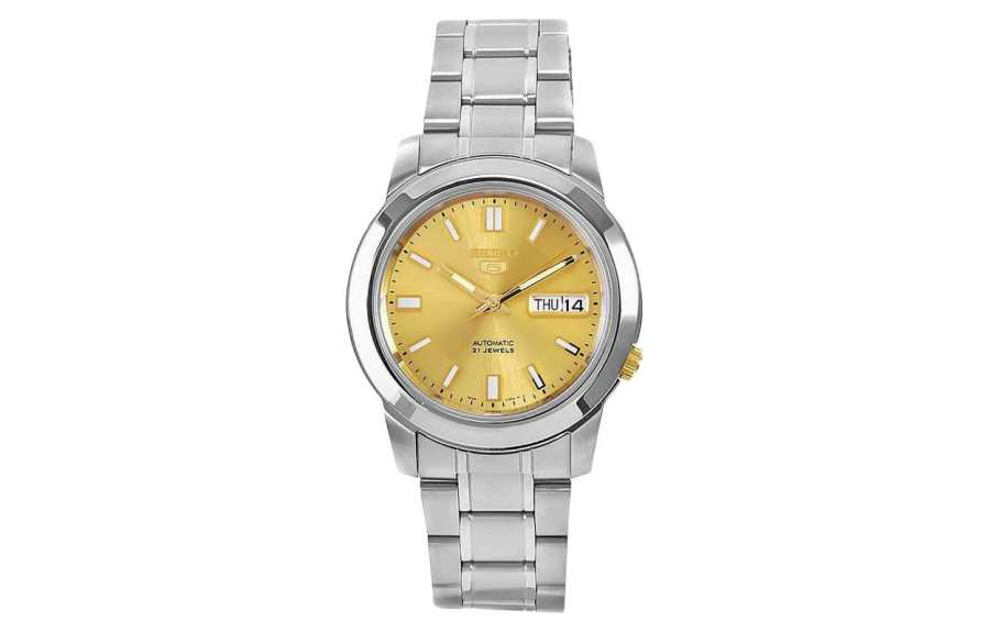 SEIKO 30m Water Resistant Automatic Mechanical Movement Stainless Steel Strap Watch Unisex Gold Dial