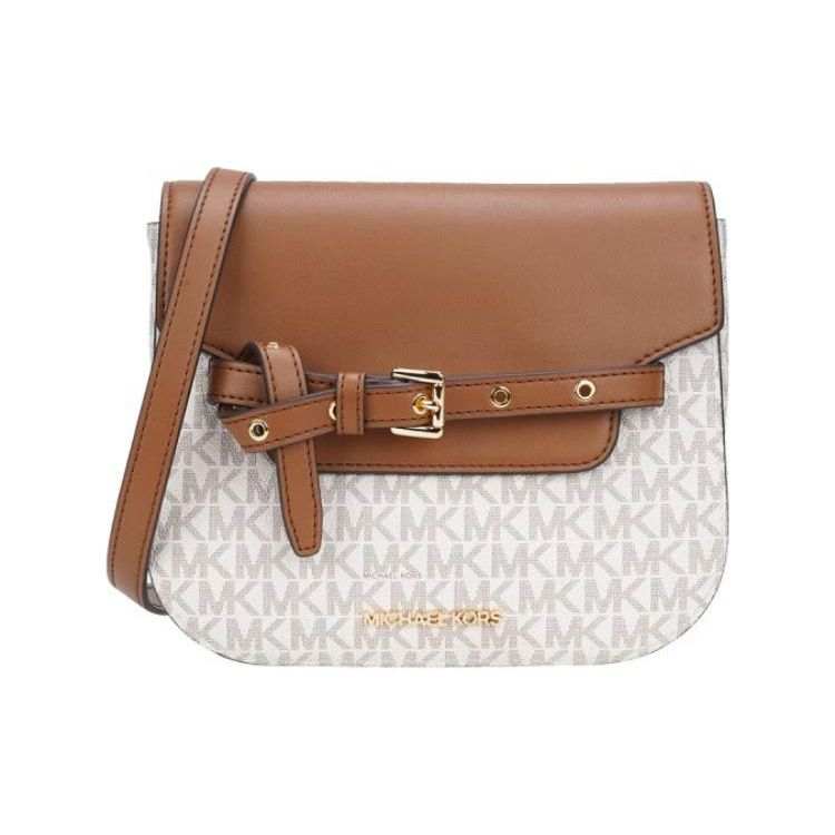 MICHAEL KORS Emilia With Cow Leather Saddle Bag, Shoulder Bag, Crossbody Bag Small Women's Dark Brown & White