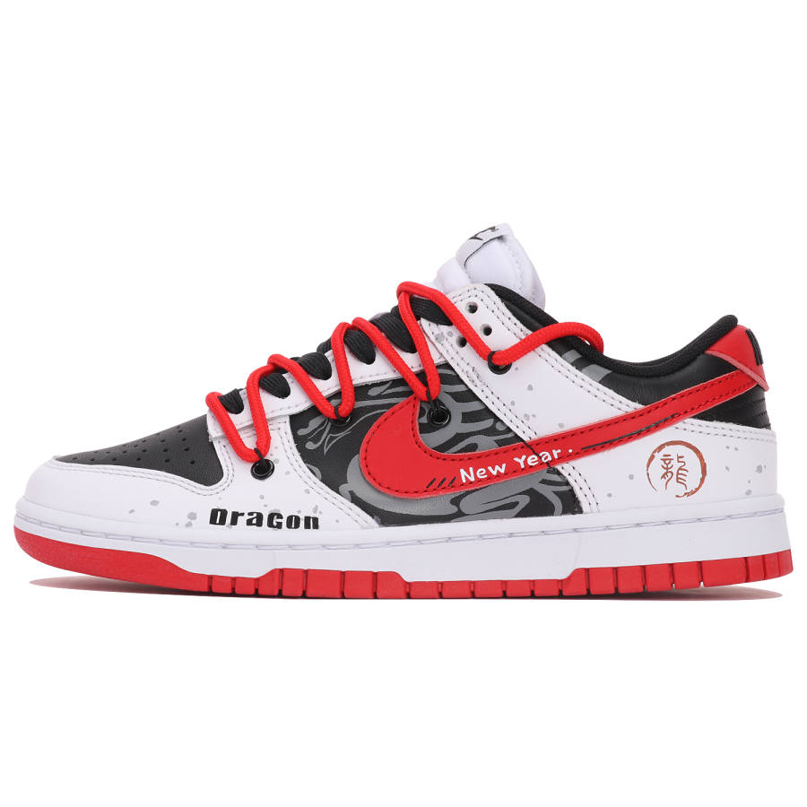 Nike Nike Dunk Slip Resistant Cushioning Abrasion Resistant Low top Skateboard Shoes Unisex Black White Red