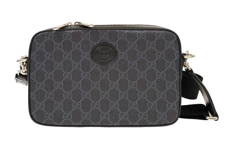 GUCCI Canvas With Leather Shoulder Bag, Crossbody Bag Men's Black