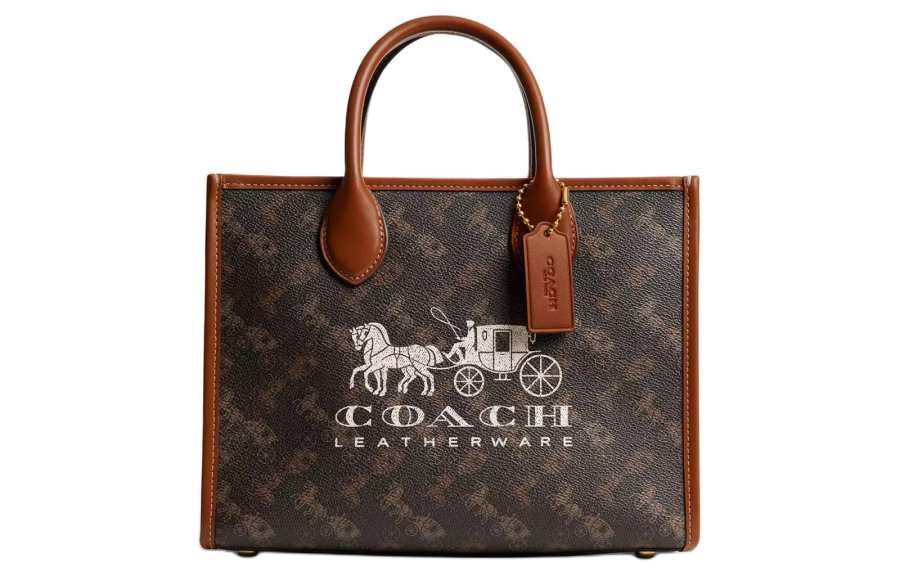 COACH Ace Coated Canvas With Calfskin Handbag Medium Women's Brass Plated Polished Amber Truffle