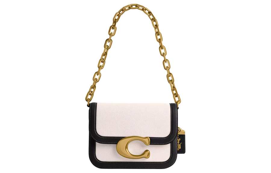 COACH IDOL Canvas With Tanned Leather Crossbody Bag, Shoulder Bag Small Women's Brass & Rock Salt & Black