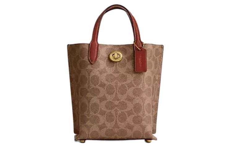 COACH Willow Cow Leather With Coated Canvas Crossbody Handbag Small Women's Brass & Cinnamon & Rusty Red