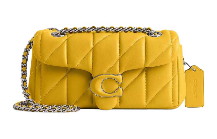 COACH Tabby Sheepskin God Of Wine Bag, Portable Crossbody Bag, Shoulder Bag Small Women's Silver & Canary