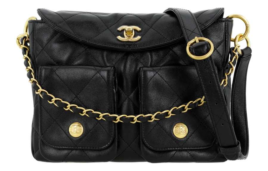CHANEL Cow Leather Material Gold Metal Shoulder Bag, Crossbody Bag Women's Black