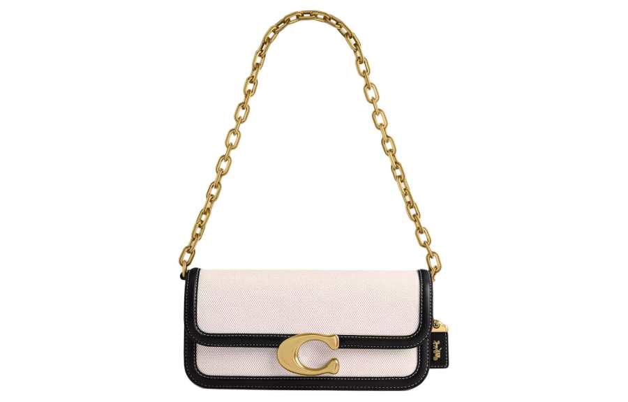 COACH IDOL Canvas With Leather Handbag, Shoulder Bag Medium Women's Black & Brass