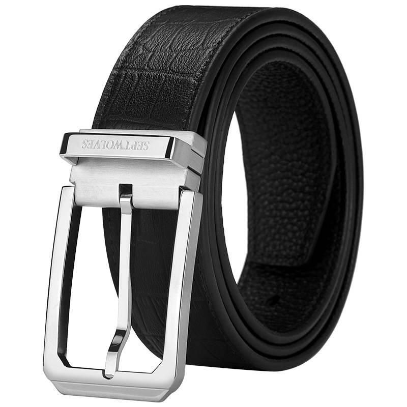 SEPTWOLVES Business Outfit Trendy Pin Buckle Cow Leather Belt Business Suit Belt Leather Belts Men's Width 3.4cm