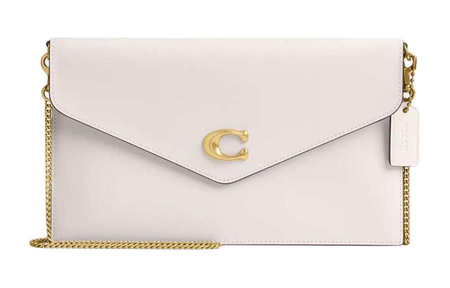 COACH Calfskin One Shoulder Crossbody Clutch Large Women's Brass & Chalk