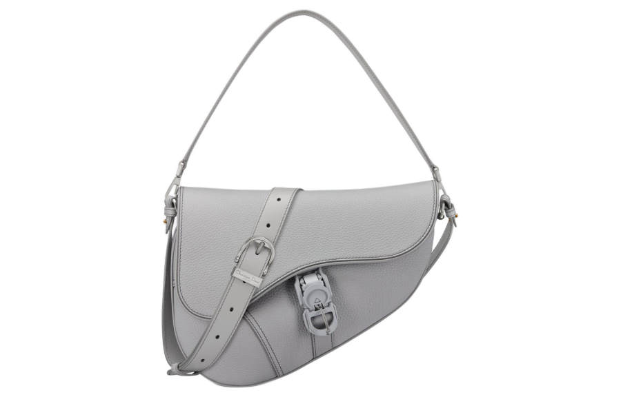 DIOR Saddle Grained Calfskin Saddle Bag Handbag, Shoulder Bag Men's Gray