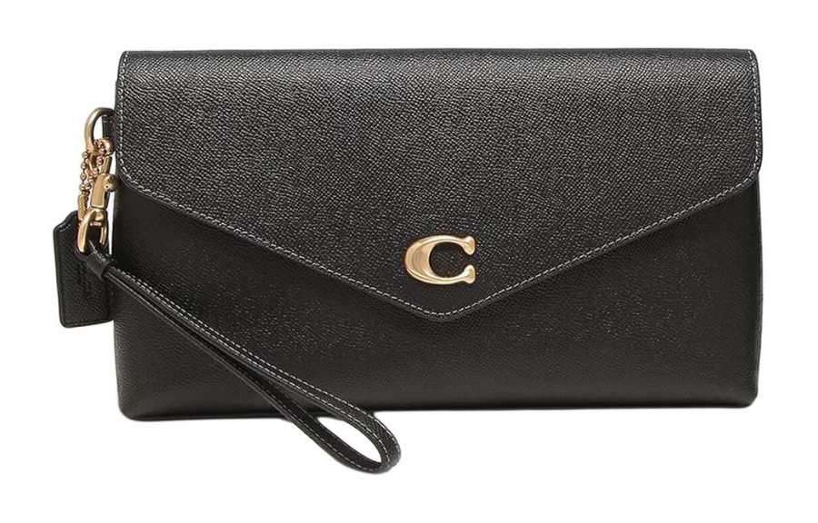 COACH Wyn Grain Leather Wrist Bag Handbag Large Women's Black